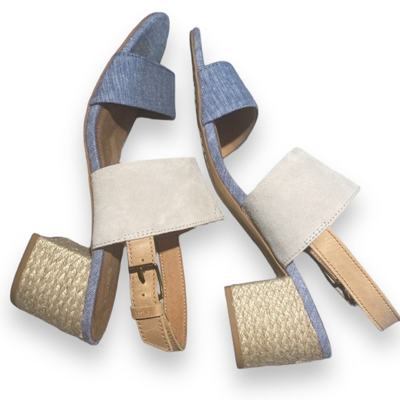 NWOT - TOMS | Poppy Chambray Block Heel Sandal | Birch & Blue | Size 9 - Picture 4 of 14